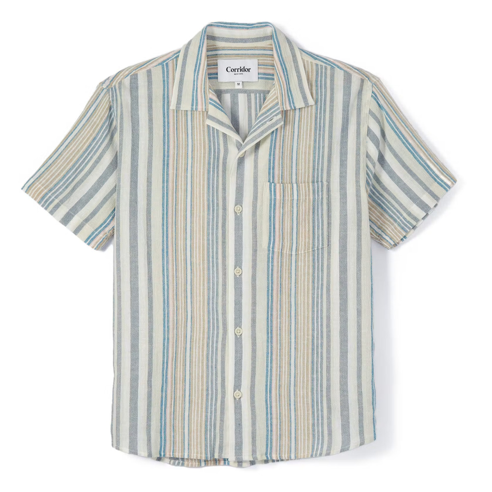 Corridor Amagansett Striped Camp Collar Cotton Shirt Medium